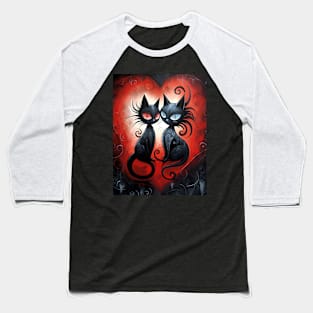 Whimsical Valentines Day Cats Baseball T-Shirt